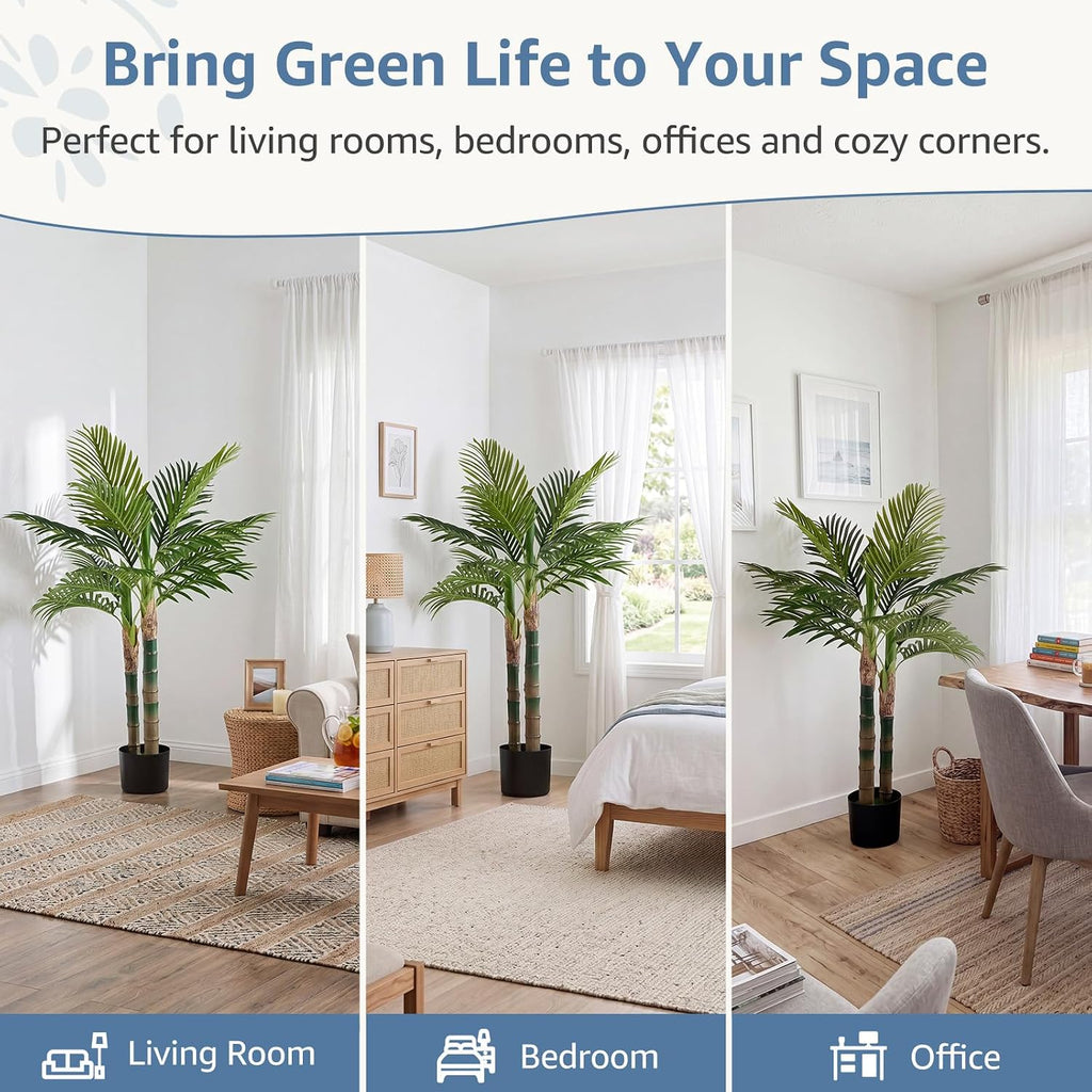 47in Artificial Palm Tree, Realistic Faux Indoor Floor Plant in Pot with Lifelike Leaves Corner, Modern Home Decor