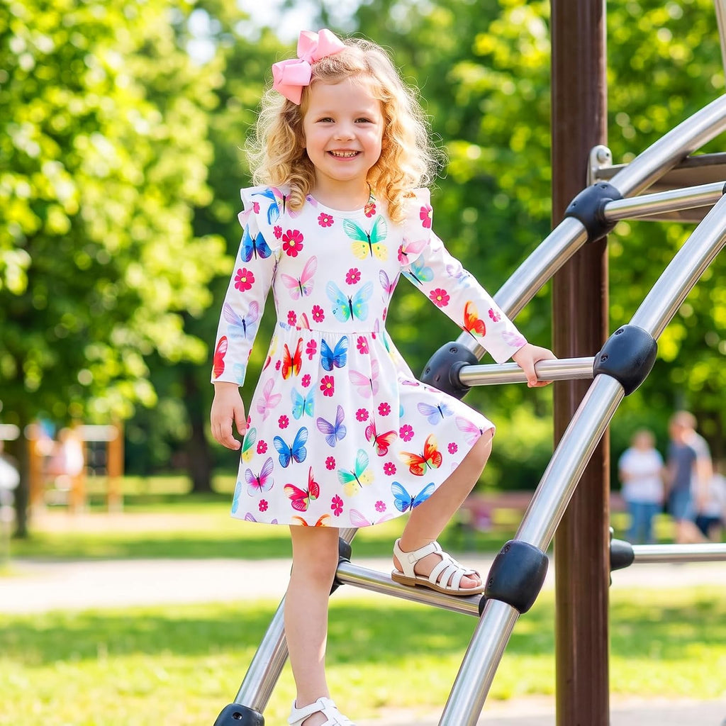 Toddler Little Girls Casual Dresses Short Sleeve Crew Neck Graphic Cartoon Dress