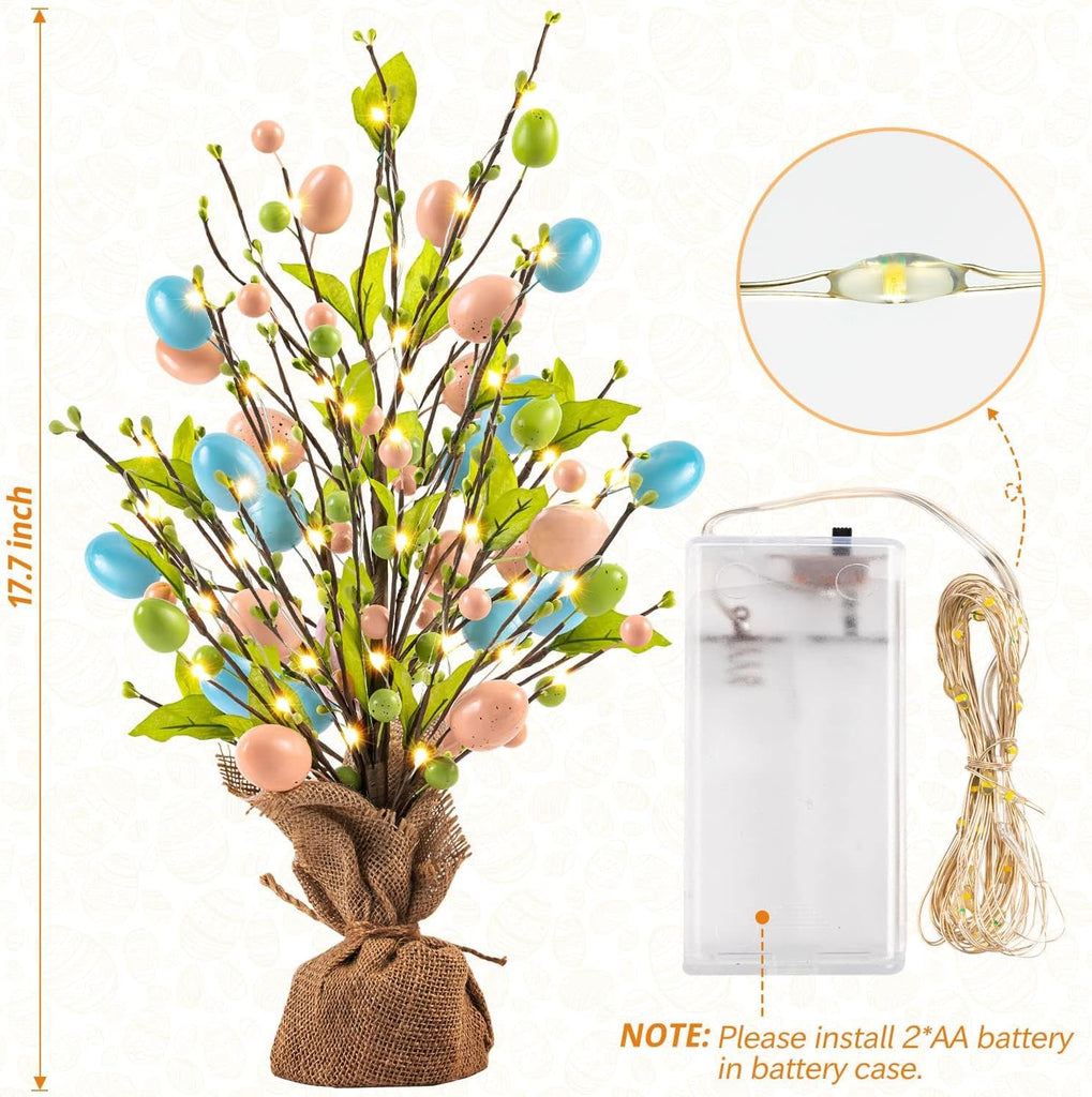 Easter Egg Tree for Table, 18Inch Pearl Tree Decorations with Eggs Hanging String Lights Party Wedding Holiday