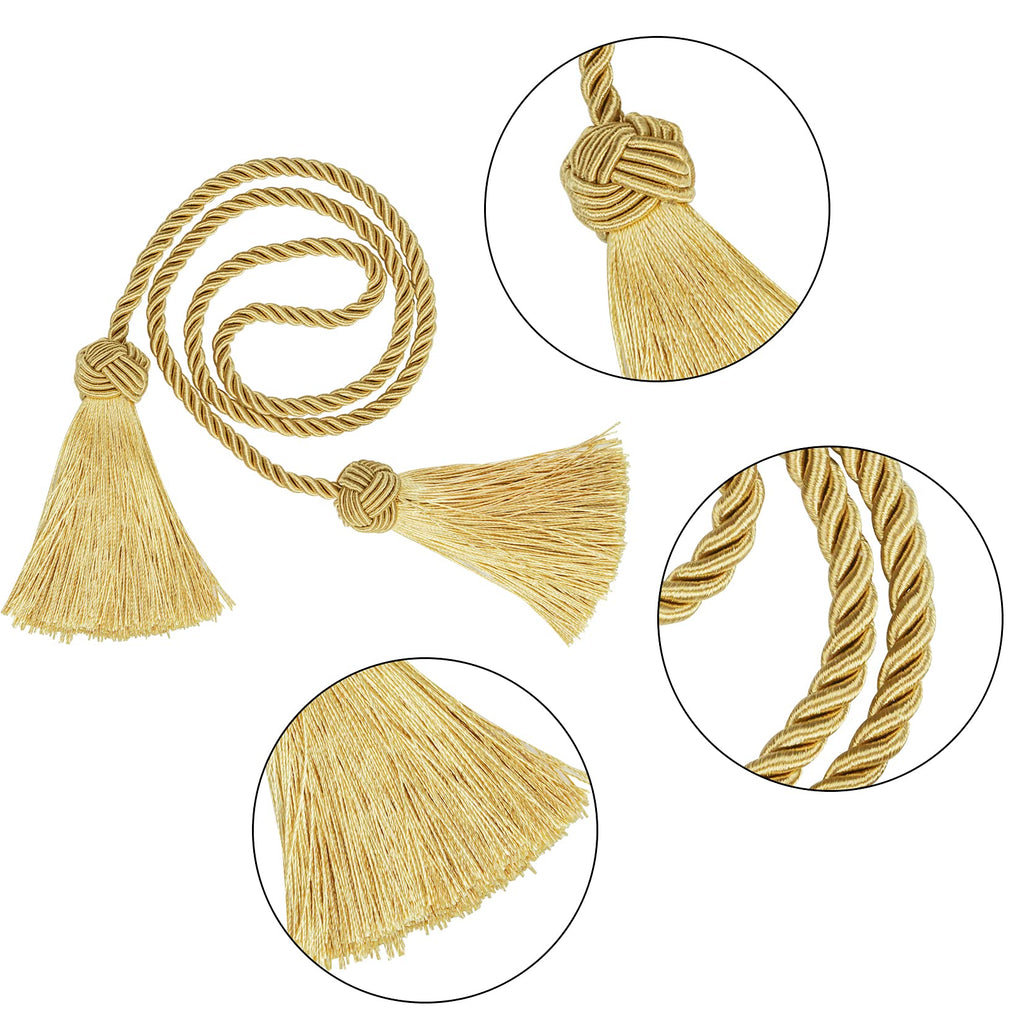 Curtain Tiebacks Window Curtain Tiebacks Decorative Tassels Tieback Gold Rope with Tassels Window Office - 4 Pack