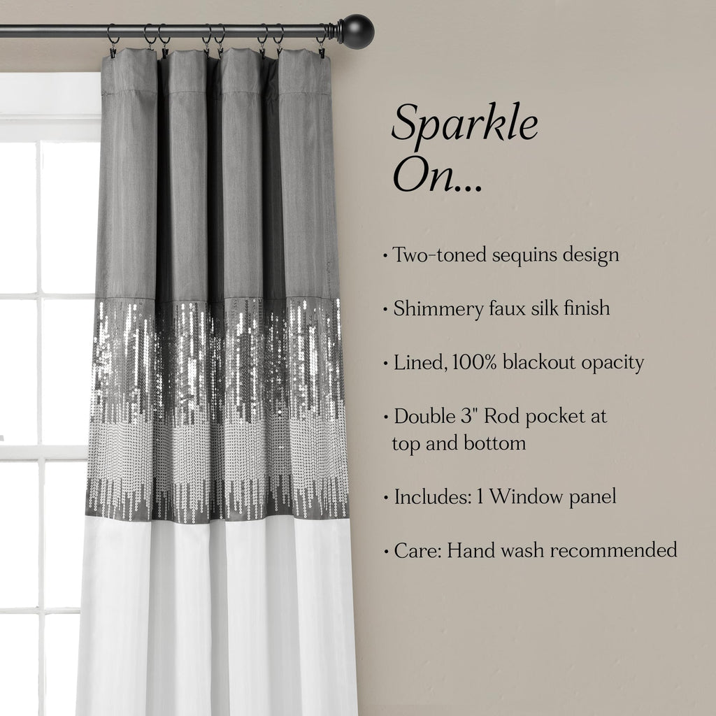 Night Sky 100% Blackout Window Curtain Panel Single 42"W x 84"L, Gray & White - Blackout Curtains - Sequin Curtains