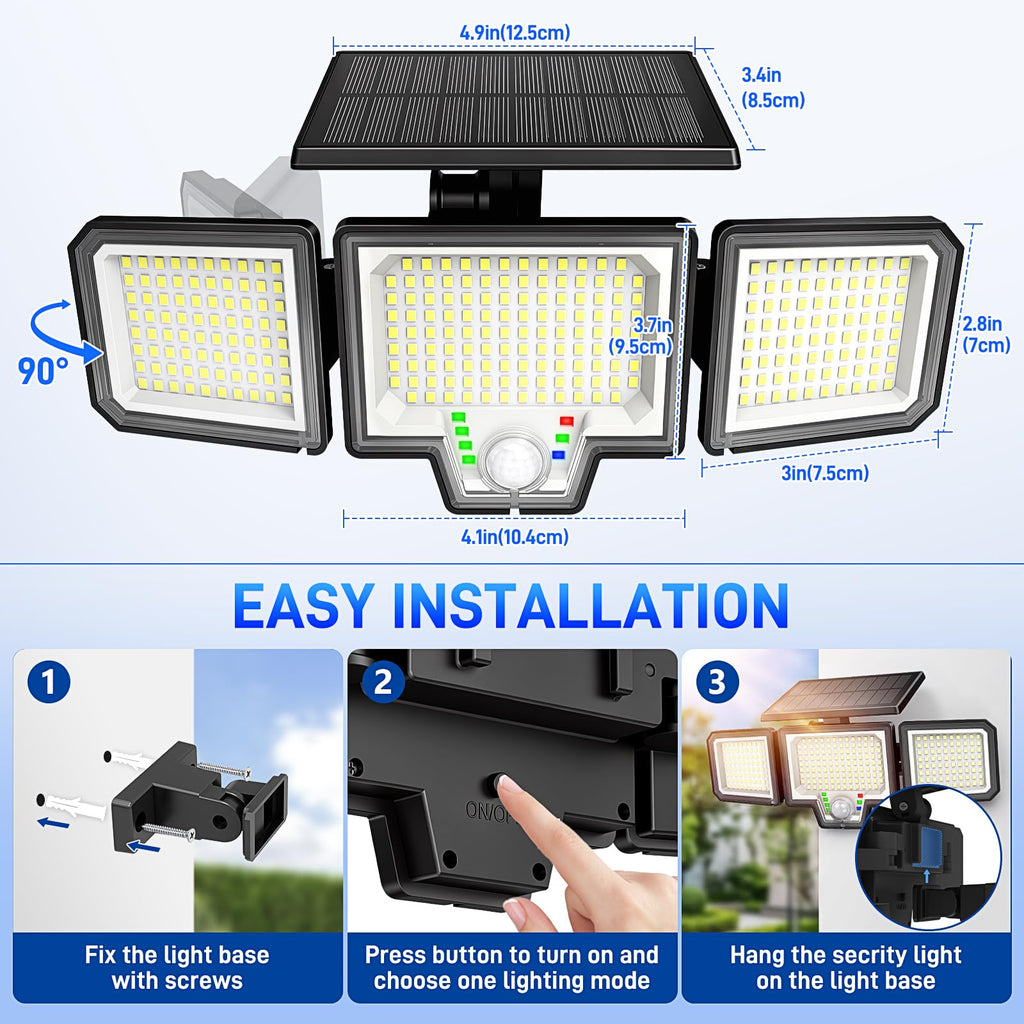 Solar Motion Sensor Lights Outdoor, 282 LEDs Security Lights, 2 Pack