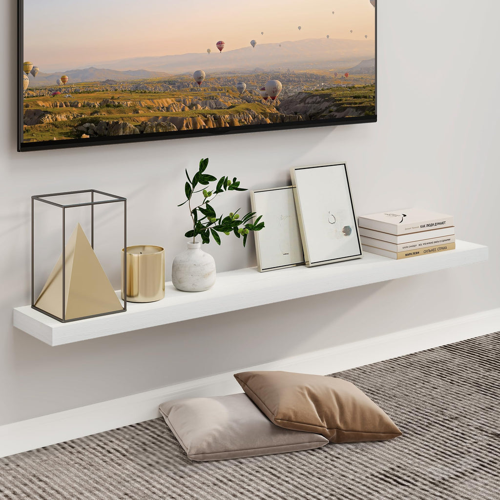 55 Inch Fireplace Mantel - Long Floating Shelf, Wall Mounted Farmhouse Display with Invisible Heavy Duty Metal