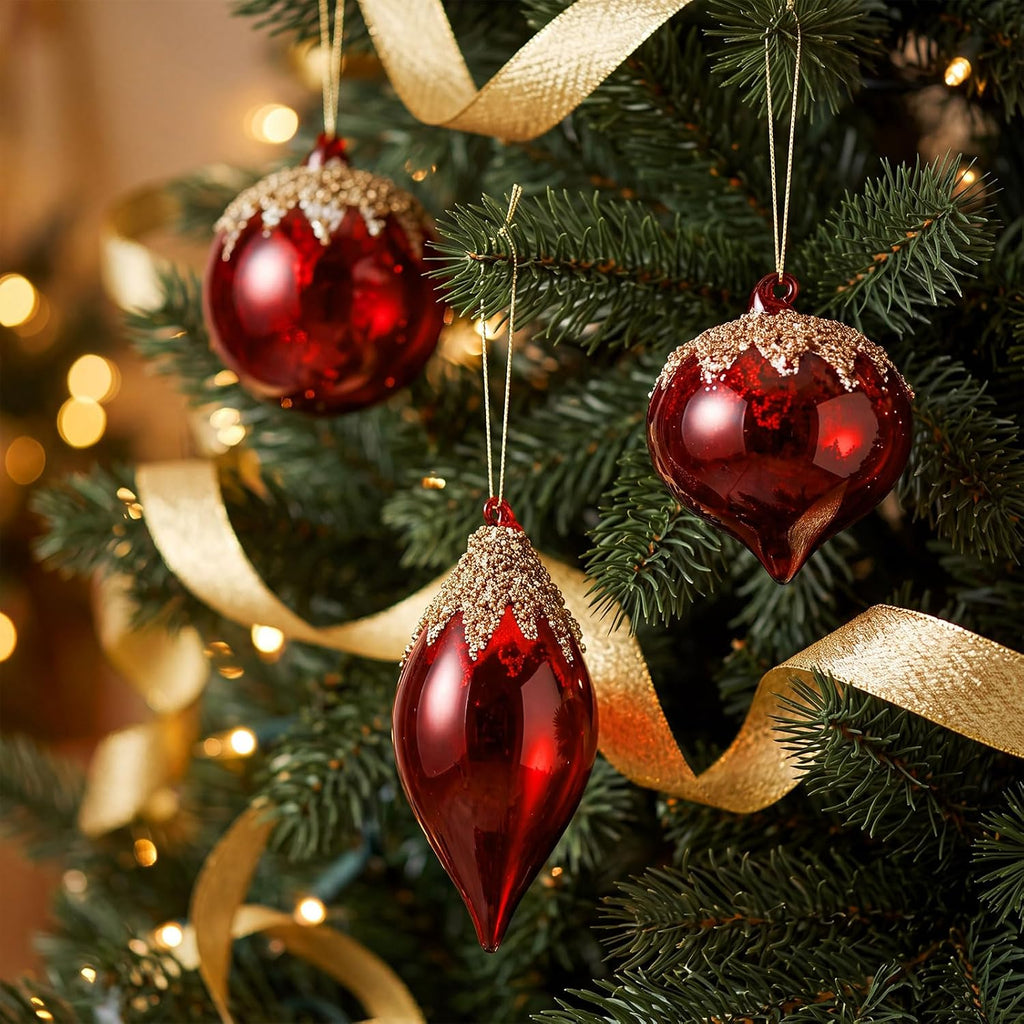 12 Pcs Red Christmas Glass Ball Ornaments Xmas Hanging Decoration