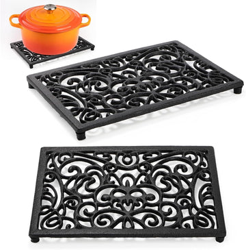 Cast Iron Trivet for Hot Pots and Pans, Heat Resident Rectangle Trivet Stands Holders for Wood Stove Skillet - Set of 2