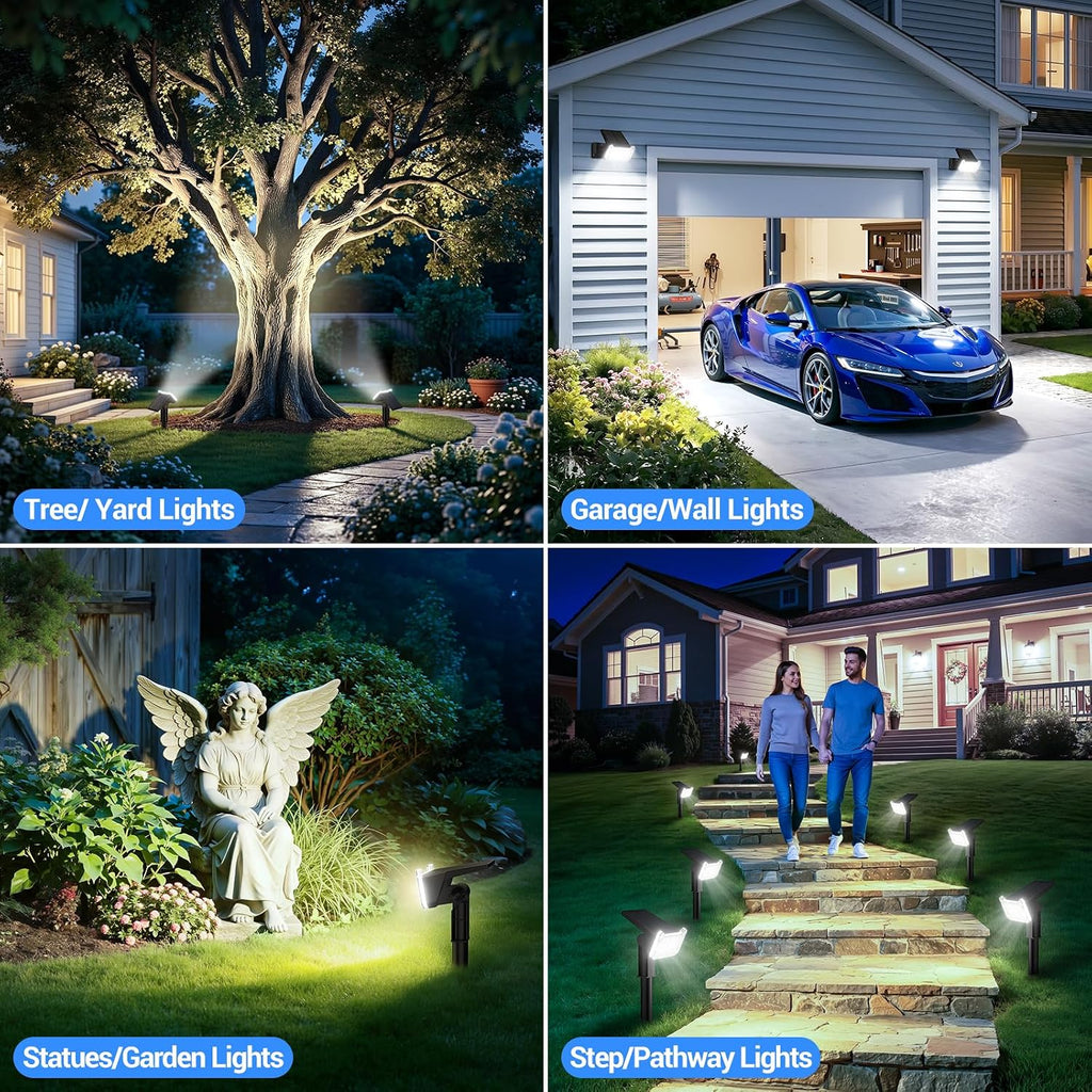 Solar Spot Lights Outdoor Waterproof IP65, Super Bright LEDs with Lens, 6500K 2 Lighting Modes, 2 in 1 Auto On/Off