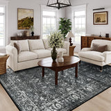 Margot Area Rugs 9x12 Living Room Soft Large Rugs for Bedroom, Boho Black Dining Room Rug, Distresse