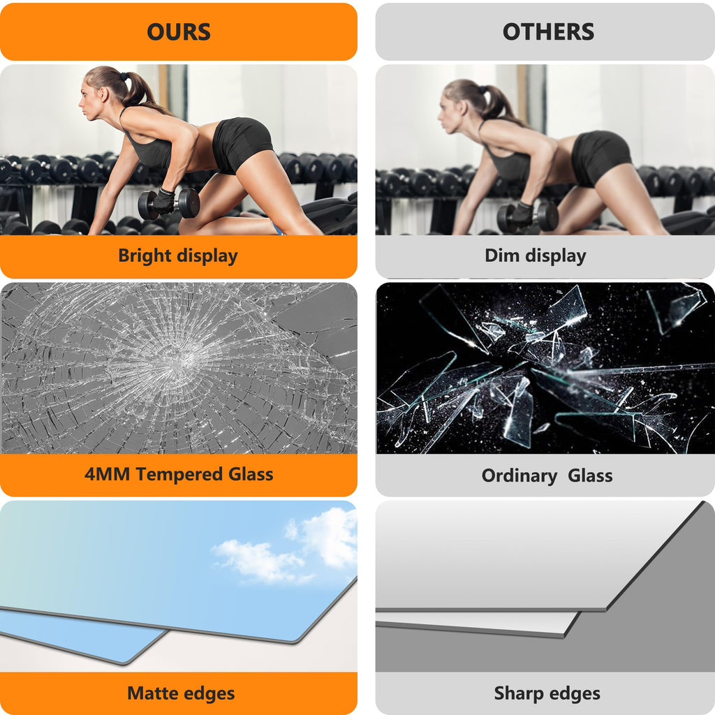 Gym Mirror for Wall, 50x25x2PCS Frameless Full Length Mirror, Silver