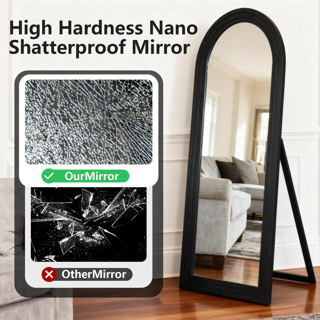 Large Mirror Full Length 71"x30" Floor Wood Frame Full Body Mirror with Stand Black