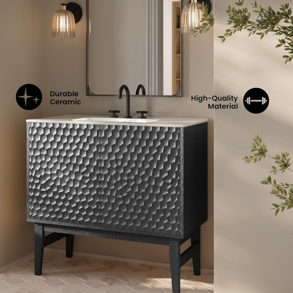 36-Inch Freestanding Bathroom Vanity with Sink – Black Oak Cabinet with 3-Hole Widespread Sink Top