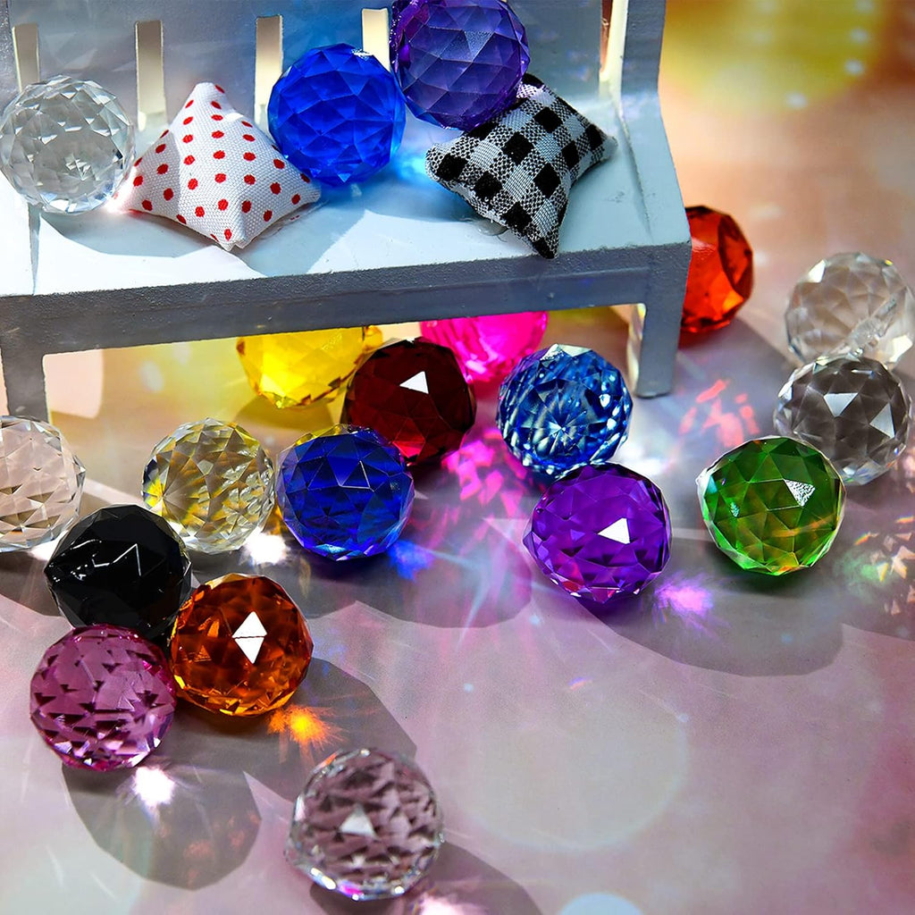 Crystal Sun Catcher Suncatcher Prism Ball Assorted Colors - 20 Pack, 0.8"/20mm, Rainbow Maker, Crystal Beads