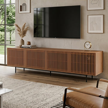 86.6" TV Stand, Media Console with Slatted Doors for 75+ Inch TVs