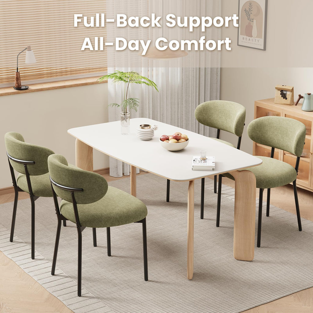 Upholstered Set of 4, Modern Fabric Kitchen Chairs with Curved Backrest and Cushioned Seat, Sturdy Metal Legs