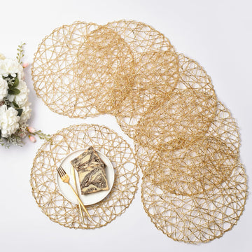 Inch Boho Round Woven Gold Placemats Shiny Place Mats - Set of 6