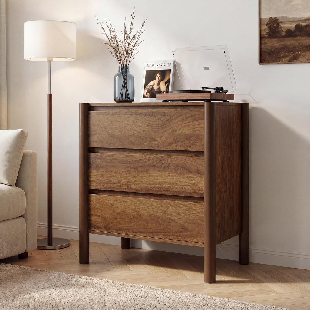 Walnut 3 Drawer Dresser, Mid Century Modern Chest