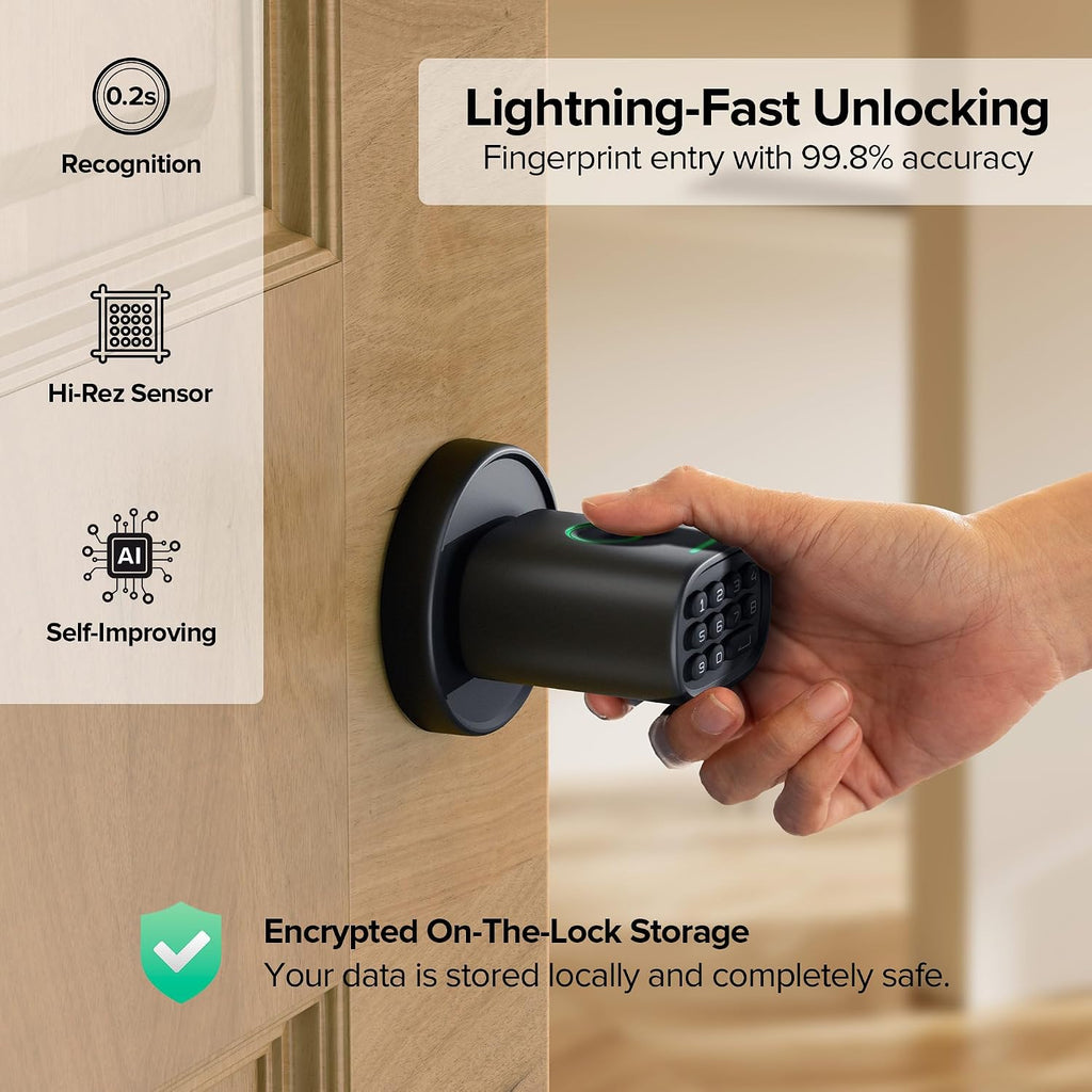 Fingerprint Door Knob Lock with Keypad, Black