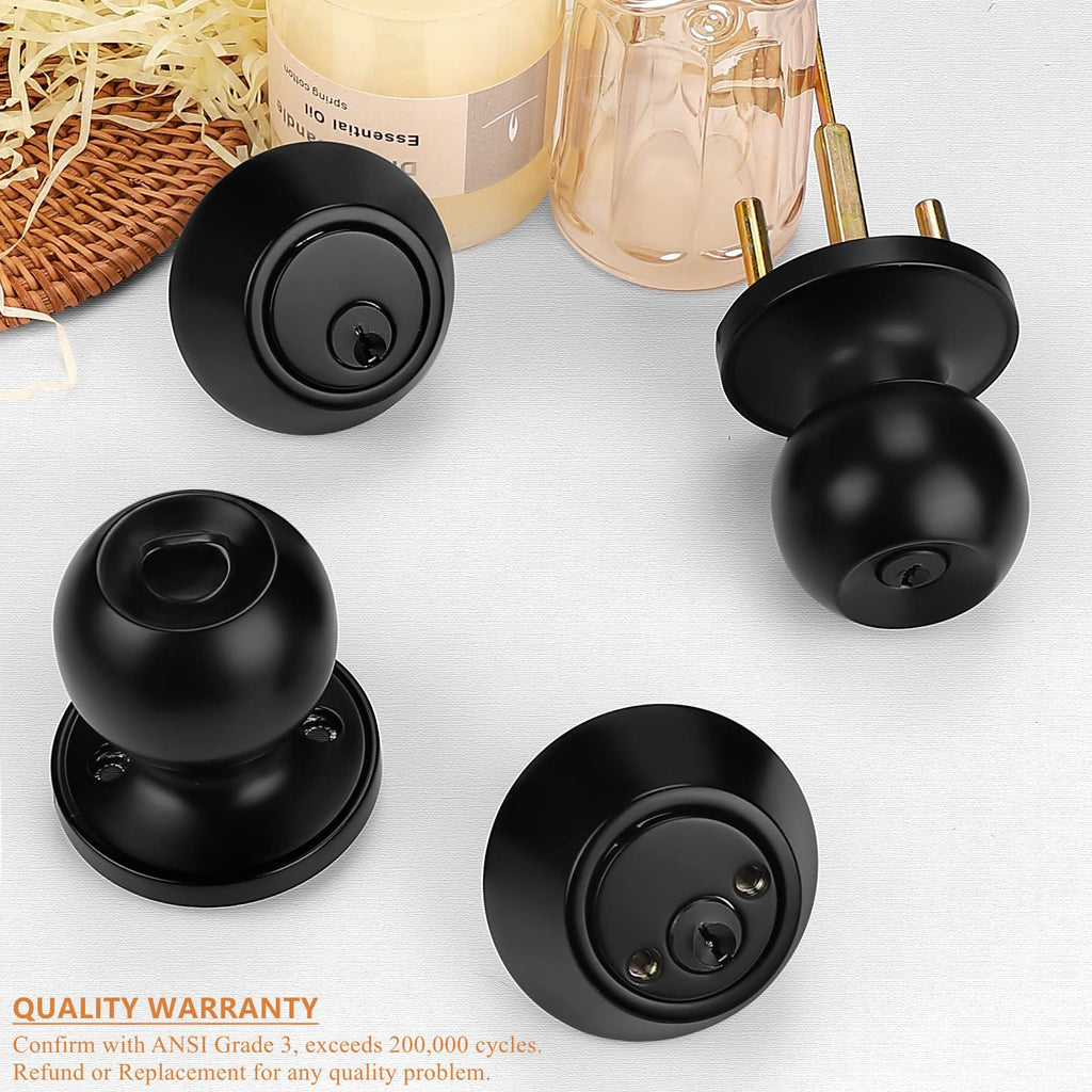 5 Pack Black Entry Door Knob and Double Cylinder Deadbolt Combo Pack, Keyed Alike Lock Set