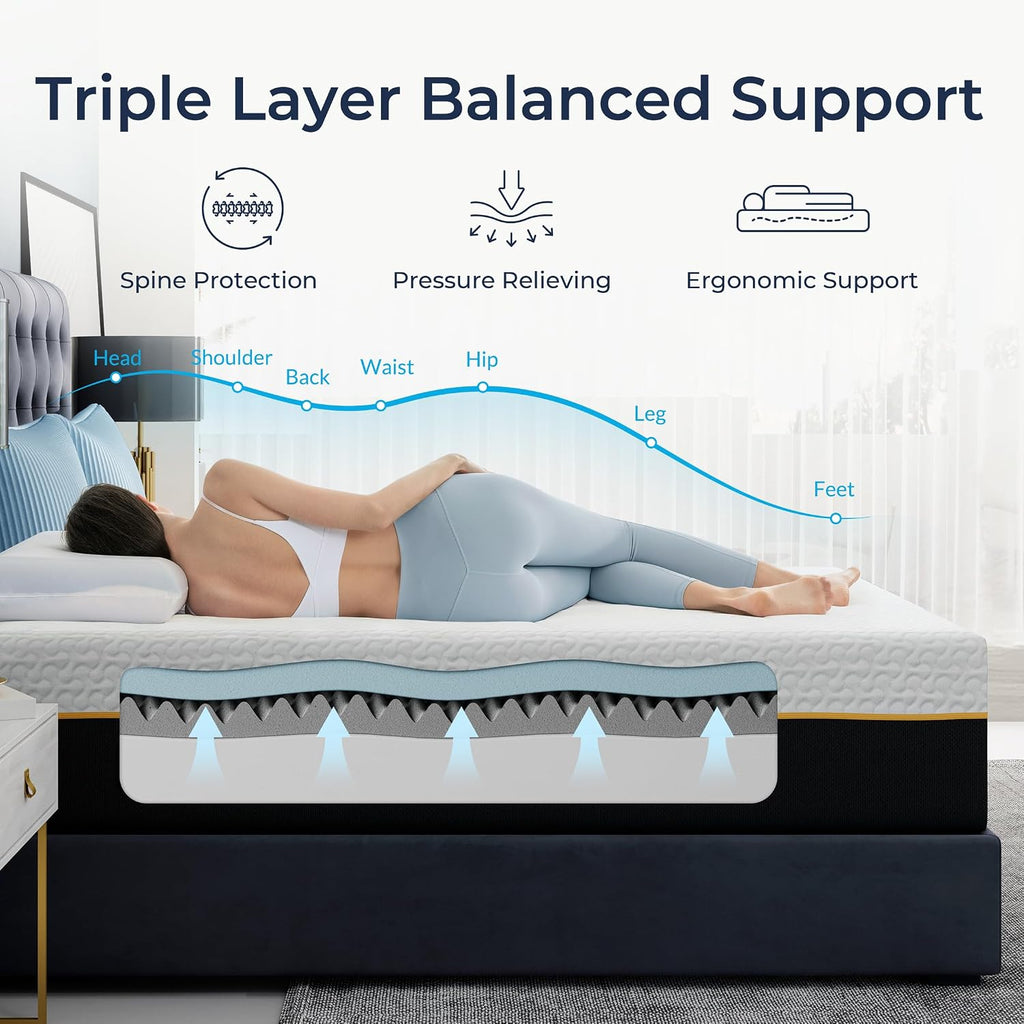 12 Inch Queen Mattress, Cooling Gel Memory Foam Mattress in a Box | Queen Size Mattress for Kids and Couple, Motion