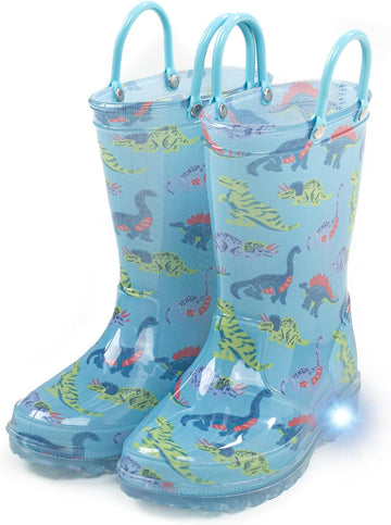 Toddler Rain Boots Waterproof Rubber Kids Rain Boots for Girls and Boys with Fun Patterns and Easy-On Handles