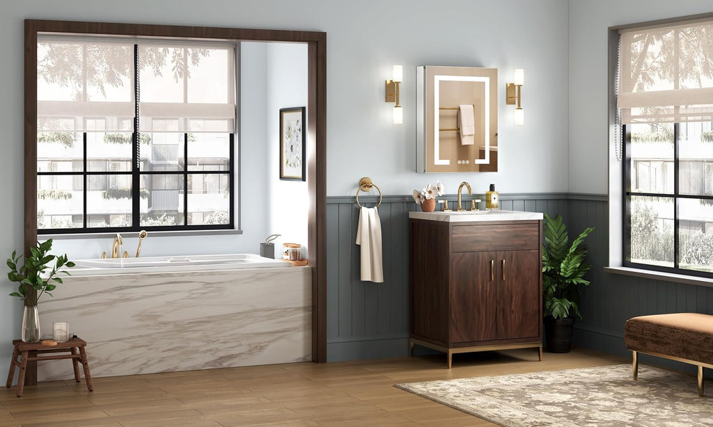 Lighted Medicine Cabinet with Mirror, Plug-in or Hardwired, Anti-Fog/3 Colors/Dimmable, AL Alloy, 2 Outlets & USBs