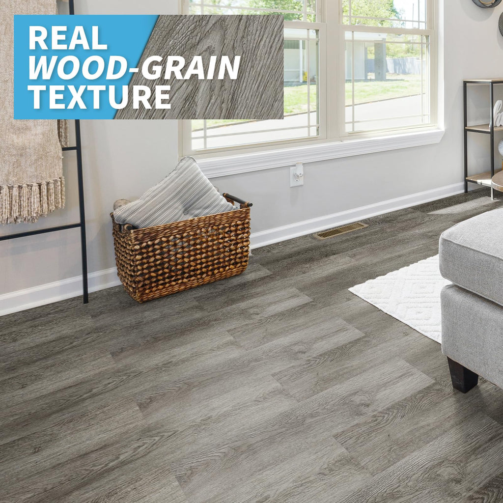 36-Pack Peel and Stick Vinyl Floor Tiles (54 Sq.Ft), Deep Gray