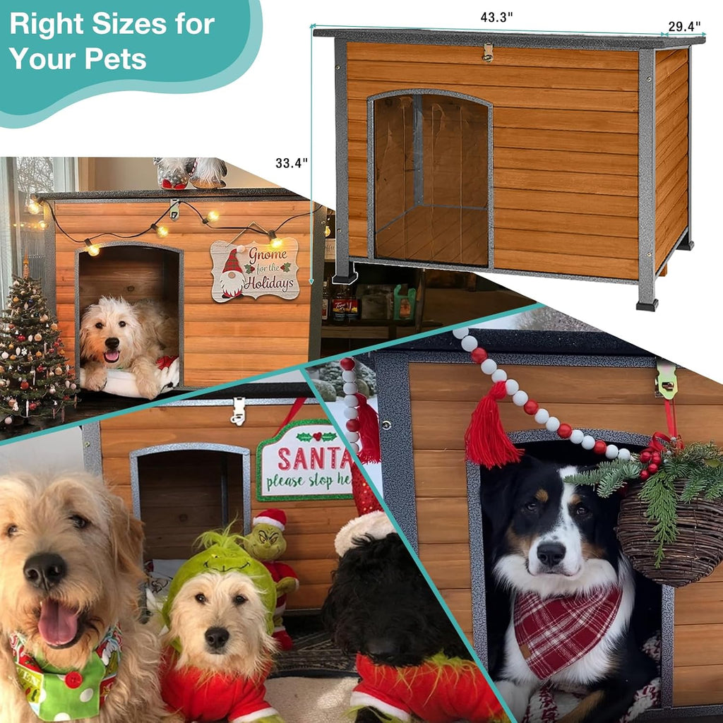 Dog House Outdoor, Weatherproof Kennel with Iron Frame