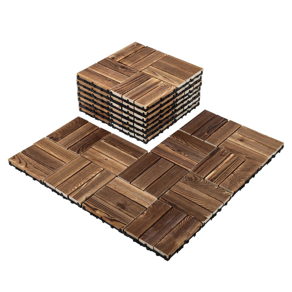 10 PCS Interlocking Deck Tiles, 12" X 12" Acacia Wood Tiles, Waterproof Wood Flooring Tiles for Indoor Balconies