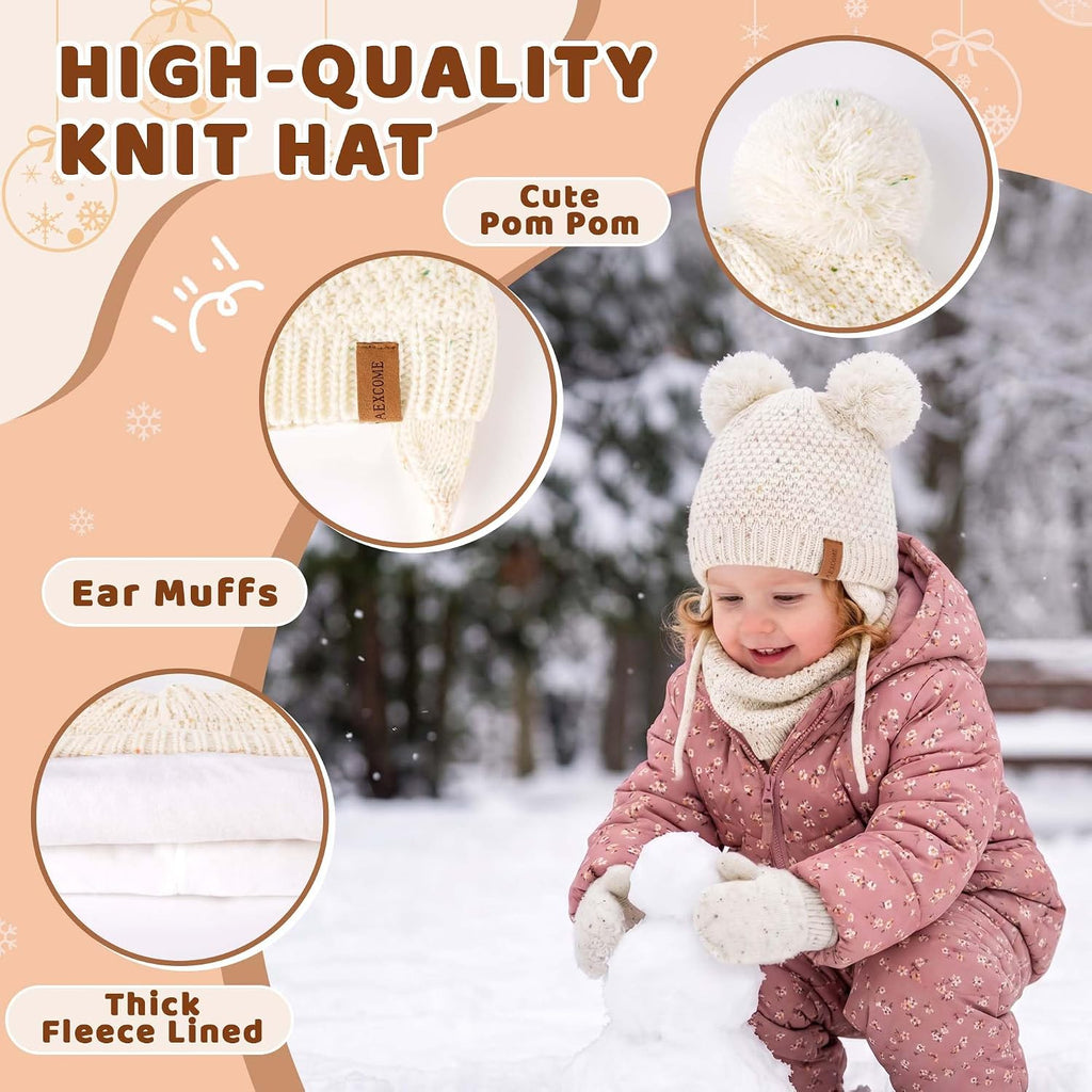 Kids Toddler Winter Hats Beanie Mittens Gloves Scarf for 0-4 Year
