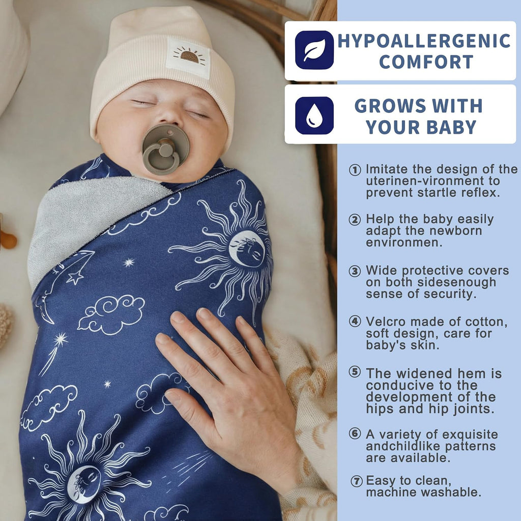 Sleep Sack Baby Swaddle, Way Adjustable Wearable Blanket,100% Rayon Cotton Swaddling sleeping bag (Clouds &