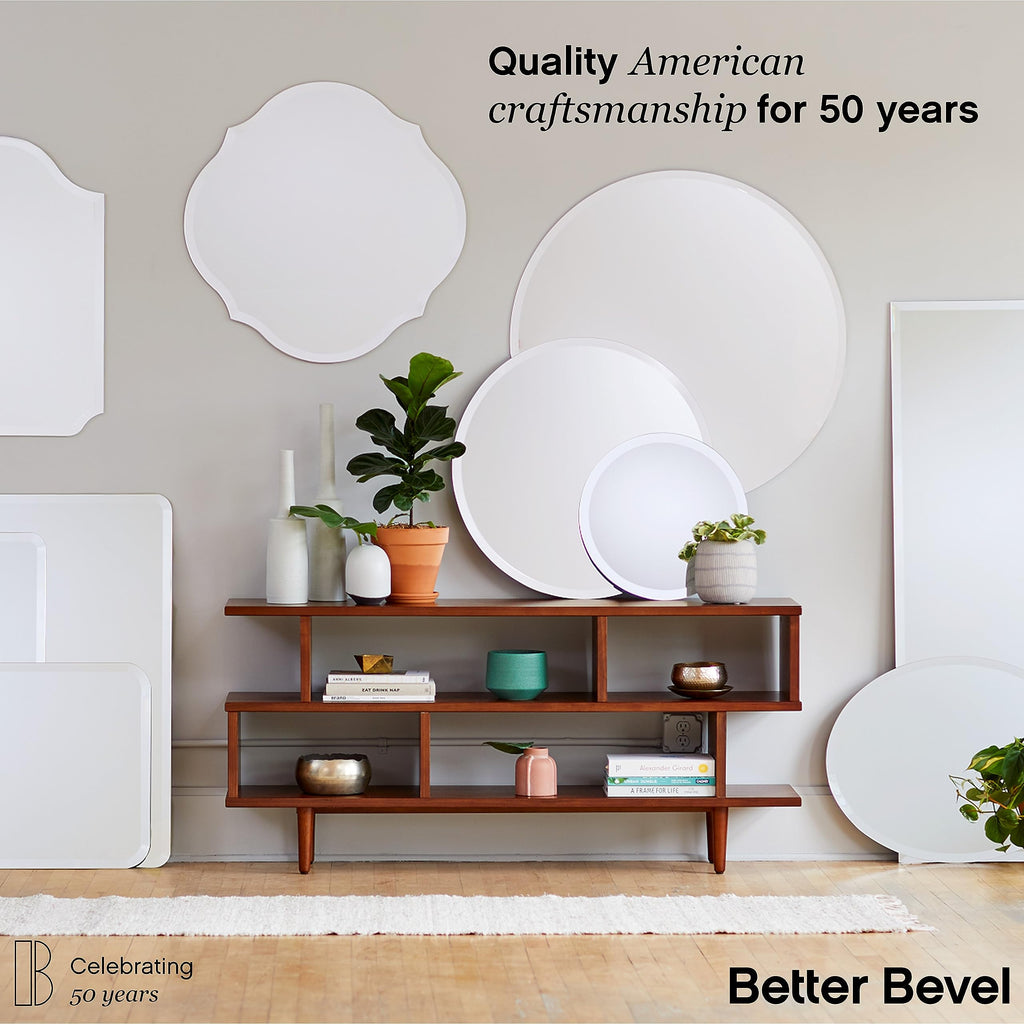 Frameless Rectangle Mirror, 22.5" x 34.5" Bathroom Wall Mirror w/Beveled Edge