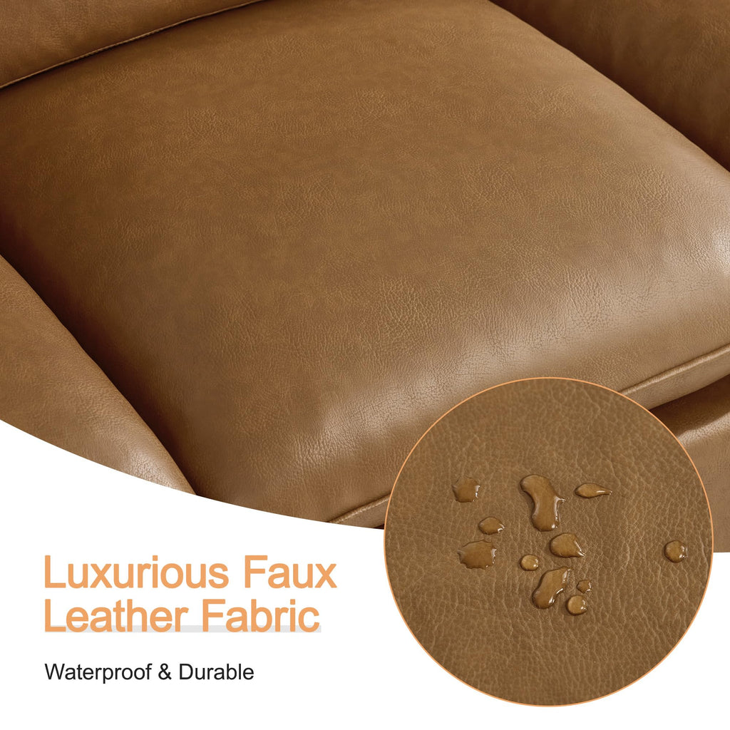 118" Faux Leather Modular Sectional Upholstered, Oversized 4 Seater Couch with Curved Armrests, Cloud Modern