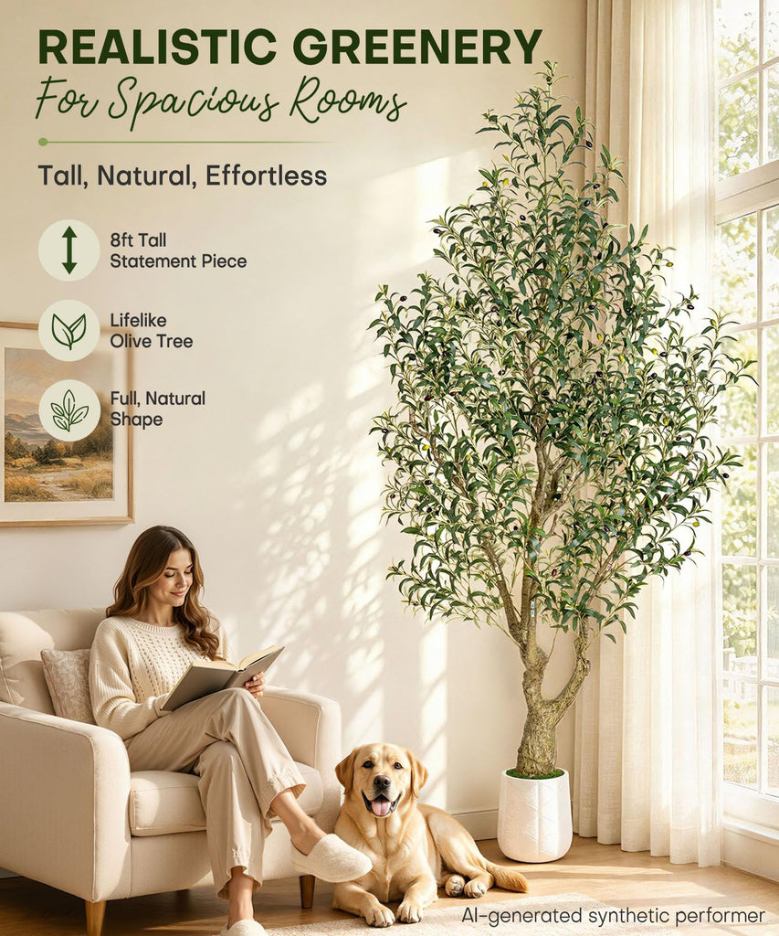 8ft Artificial Olive Tree: Large Lifelike Plant