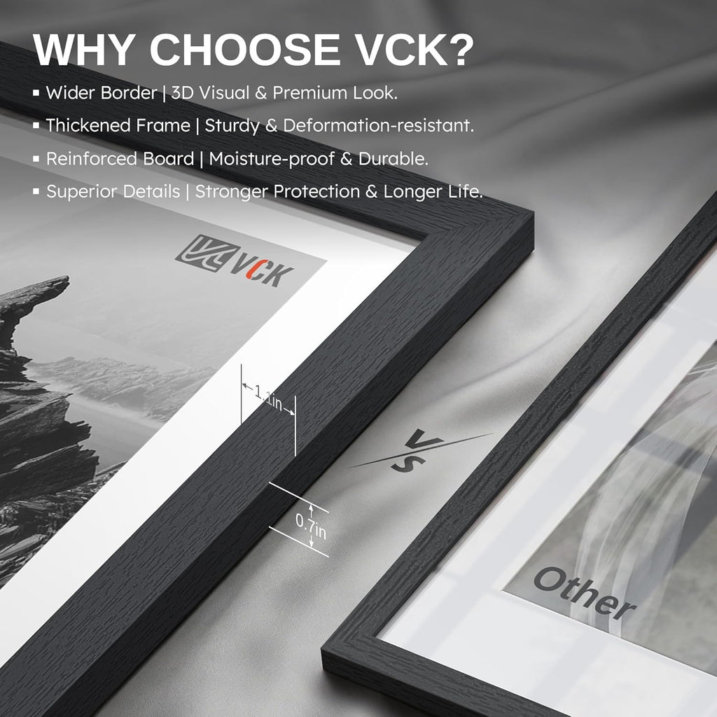8x10 Picture Frame Set of 3, Black Wood 8 x 10 Photo Frames for Wall Mounting Horizontally & Vertically