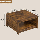 Farmhouse Coffee Table, Wood Square Coffee Tables, 31.5" D x 31.5" W, Rustic Brown