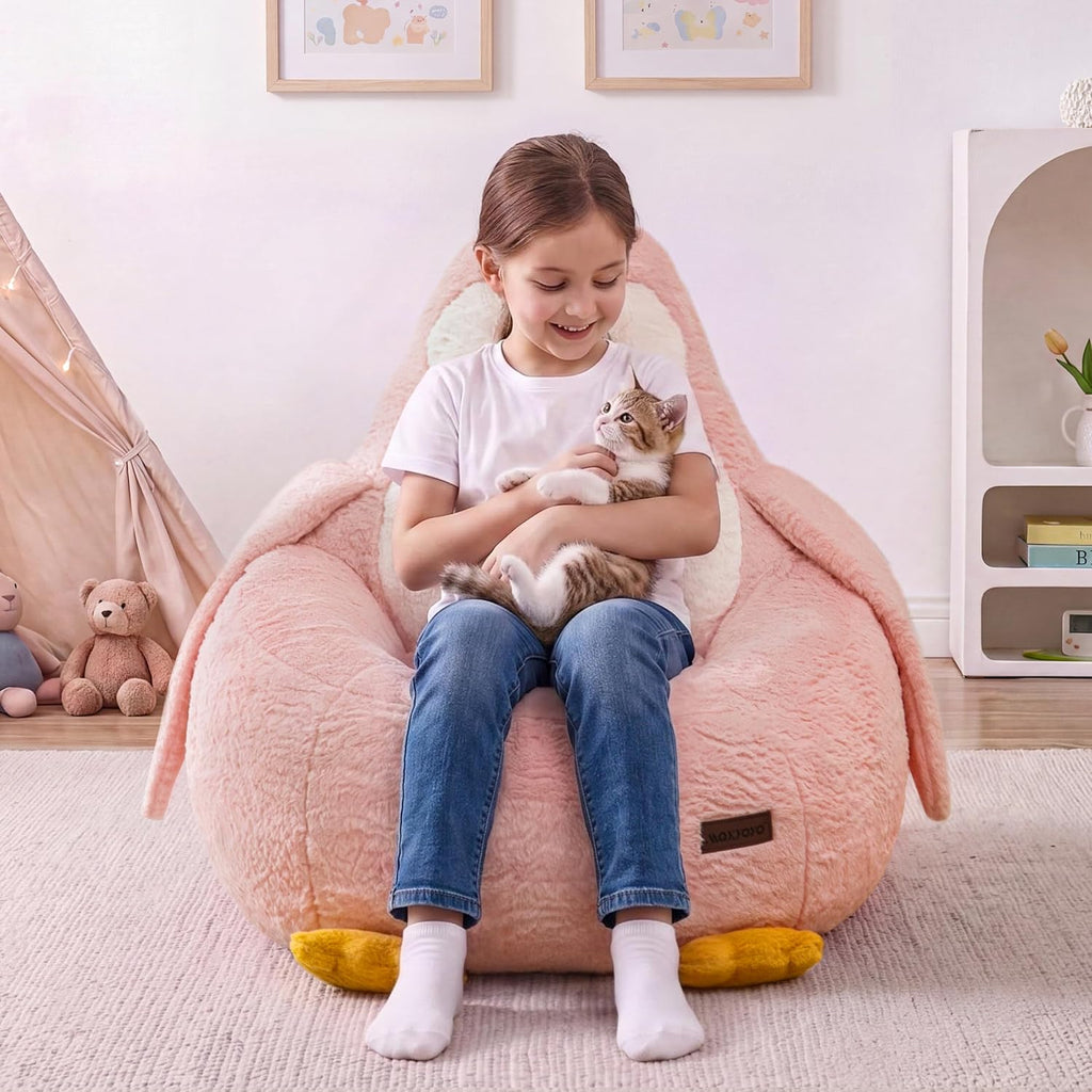 Kids Bean Bag Chair, Cute Floor Sofa with Penguin‐Shaped Backrest