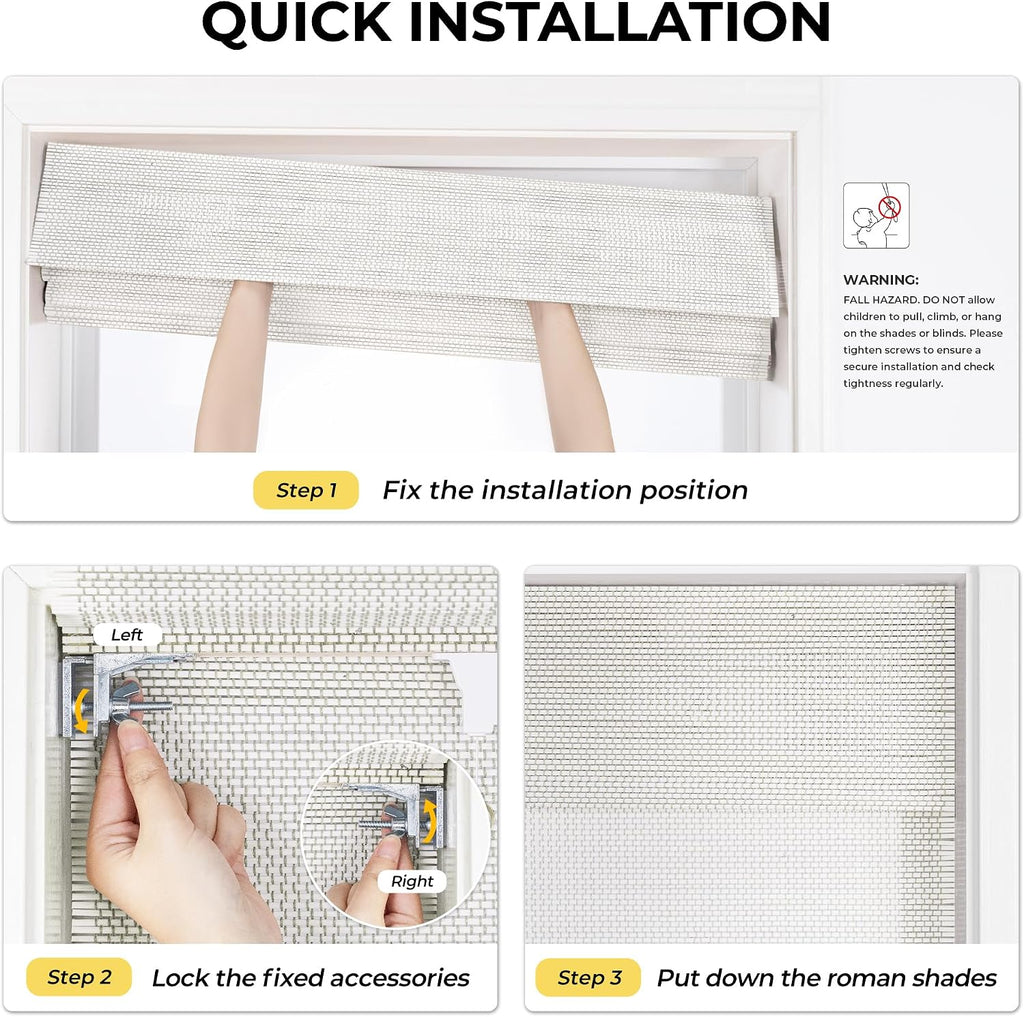No Drill Cordless Bamboo Roman Shades, 33.5×64 in, Off White | Natural material, Light Filtering, Easy Install