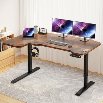Electric Height Adjustable Standing Desk, 59 L-Shaped Sit - Stand Desk for Work or Home Office Push Button Memory