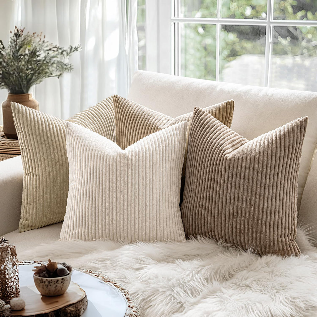 Lumbar Soft Corduroy Throw Pillow Covers Set of 2 12x20 Cream White