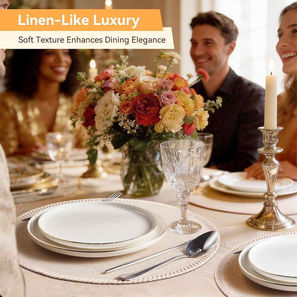 Round Placemats - Machine Washable Linen-Like Cloth Place Mats & Heat-Resistant for Dining Table - Set of 8