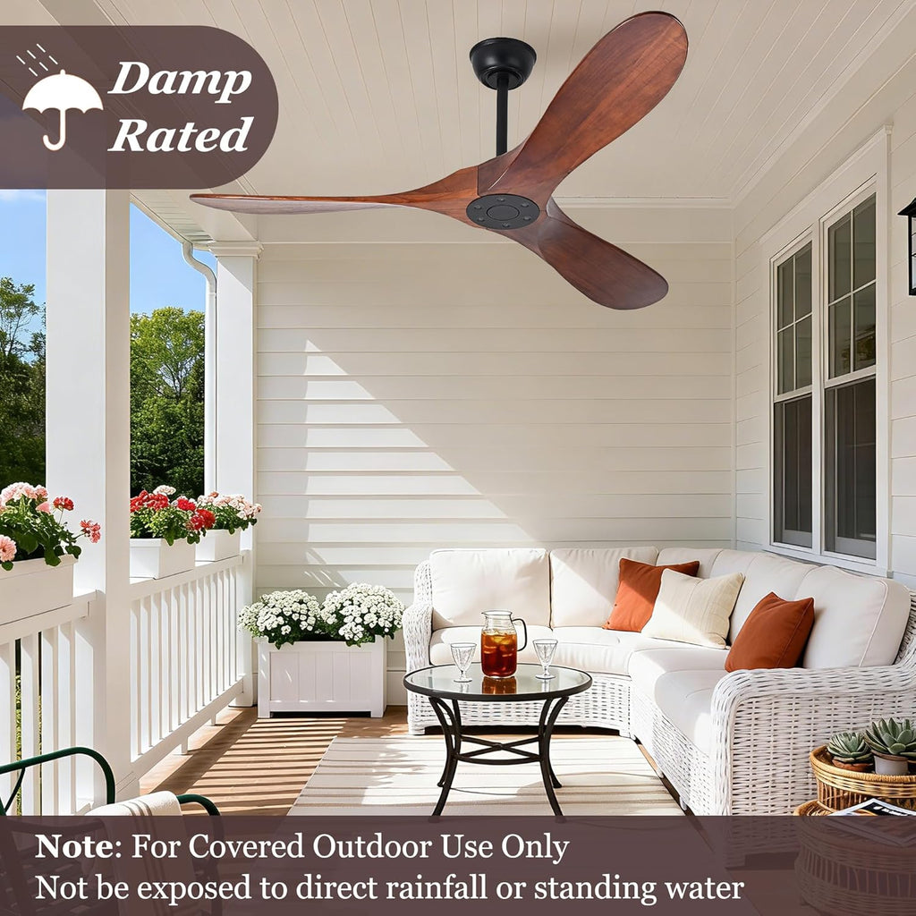 Inspired Maverick Style 60" Ceiling Fans Without Lights, 60 Inch Outdoor Ceiling Fans no Lights, 3 Blade Solid Wood Damp Rated Ceiling Fan with Remote Control for Living Room Gazebo Farmhouse/Patios Porch - Dark Walnut - G7-B0CMTL95Z4