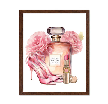 Art Pink Designer Print - Fashion Poster - Shoes, Lipstick & Perfume Art - Chic Gift for Women & Fashionista - Glam