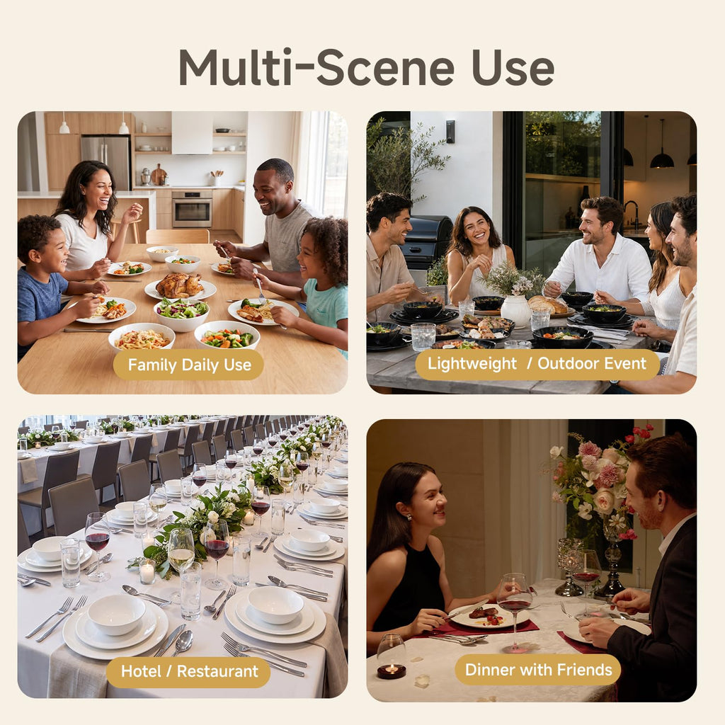 24-Piece Plates and Bowls Set, Glass Dinnerware Sets for 8