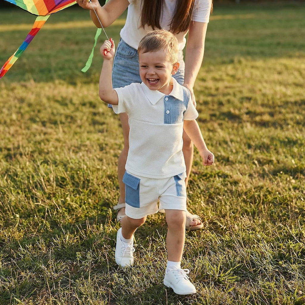 Toddler Baby Boy Clothes 3 6 12 18 Summer Outfit Waffle Striped Short Sleeve T-Shirt Shorts Set
