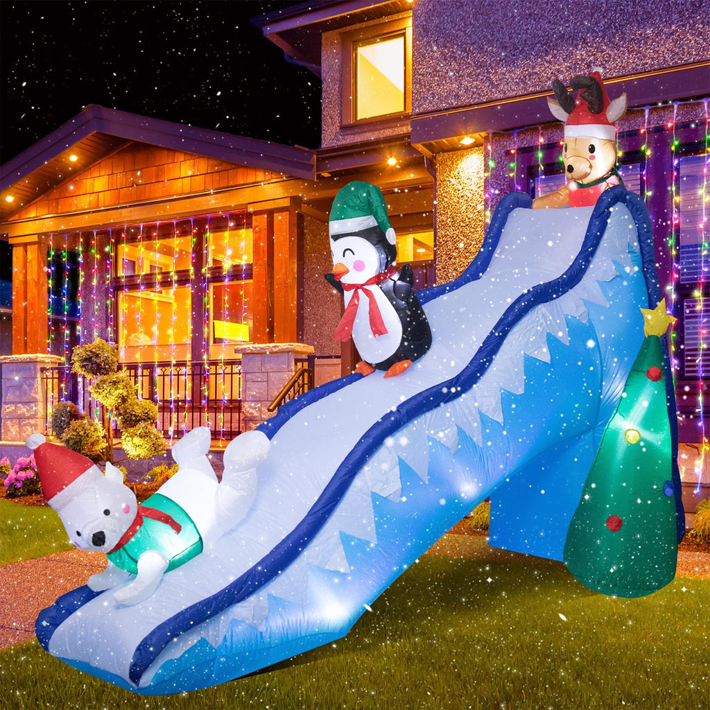 8.2FT Christmas Inflatable Outdoor Penguin Slide Yard Decor