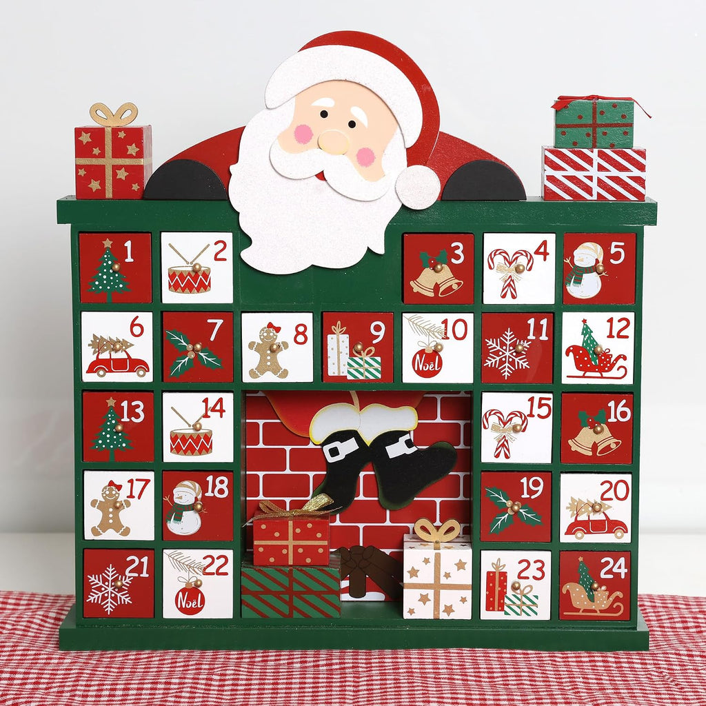 Extra-large Wooden Christmas Advent Calendar with Drawers, 24-Day Countdown to Christmas, Holiday Decoration