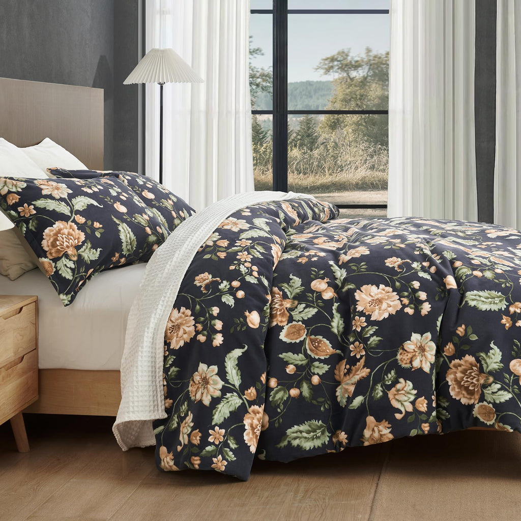 Super Soft Velvet Comforter Set - 3-Piece Lightweight Warmth & Anti-Static Floral Bedding Set, 1 Vibrant