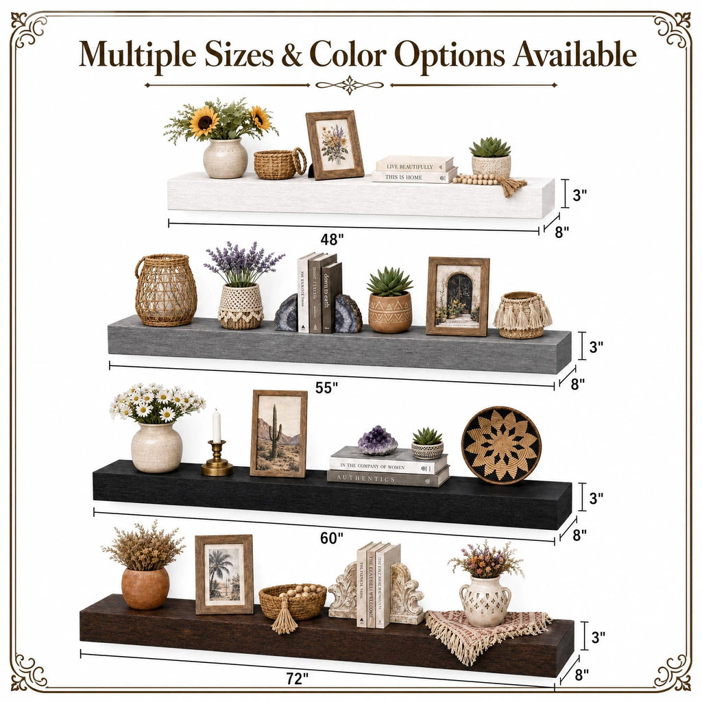 Fireplace Mantel Shelves 55 Inch Solid Wood Wall Mounted Long Floating Shelf Hollow, White