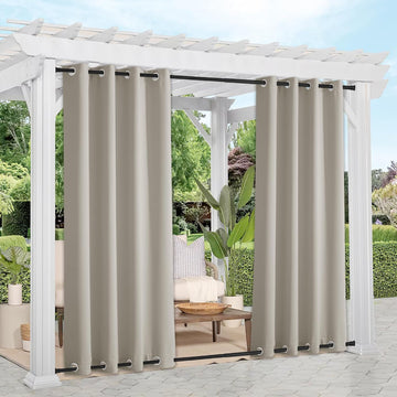 2 Panels Outdoor Curtains Waterproof 108 inches Long, Windproof Thermal Insulated Top & Bottom Grommet Blackout