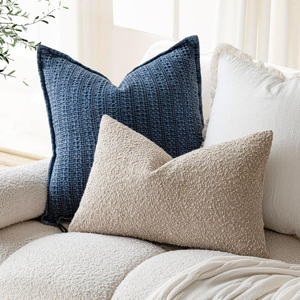 Textured Boucle Throw Pillow Covers Accent Solid Lumbar Pillow Cases Cozy Soft Decorative Couch Cushion Case for