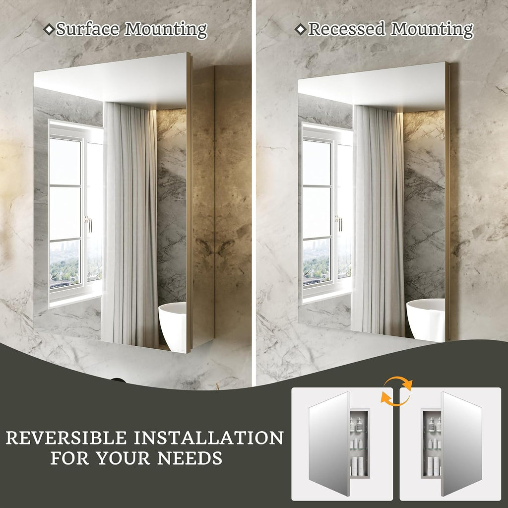 16 x 24 in Medicine Cabinet with Mirror and Side Panels, Silver | Surface or Recessed Medicine Cabinet Mirror with